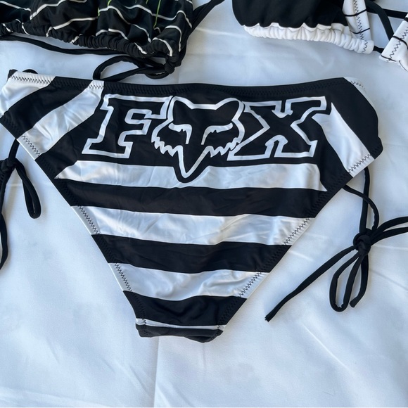 Fox Y2K Monochrome Striped Bikini with Logo - Picture 7 of 12